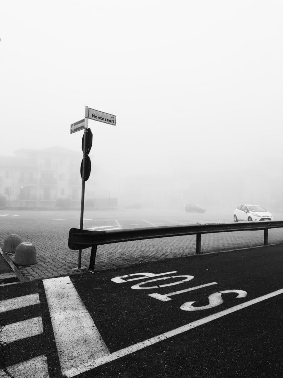 photography of paved road cover by fog